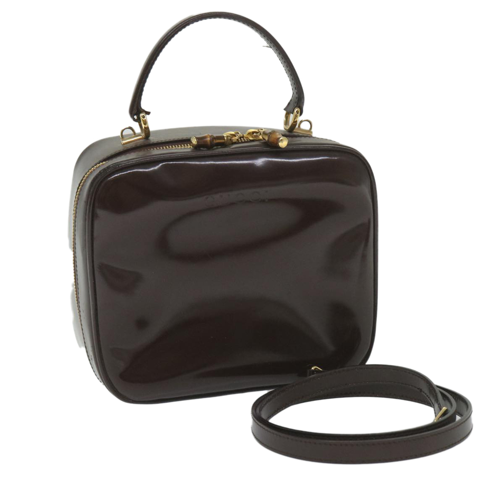 GUCCI Hand Bag Enamel 2way Brown 001 270 0323 Auth 59717 - Picture 1 of 16